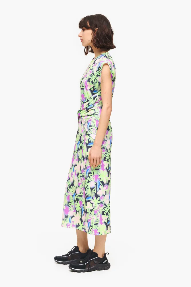 Vestido ajustado midi print Graffiti Flowers lila