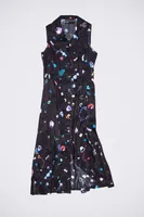 Vestido camisero midi print Fallen Jewels negro