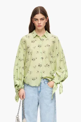 Camisa print Acrylic Flowers verde