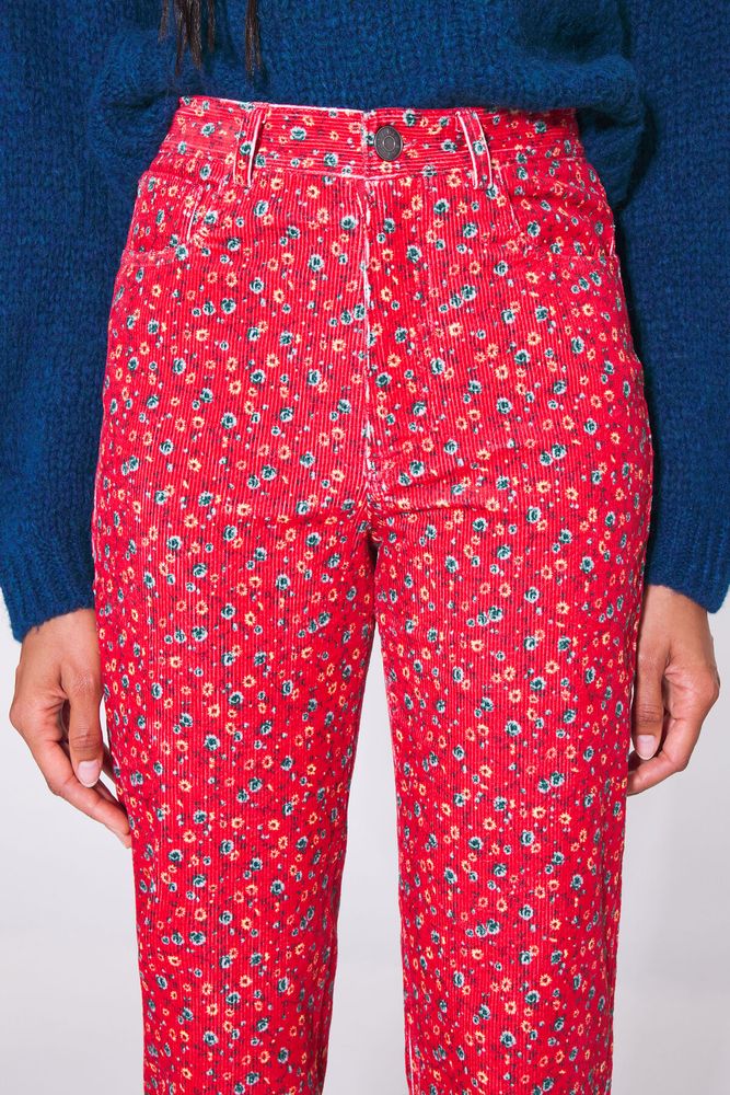 Pantalón pana print Flowers rojo