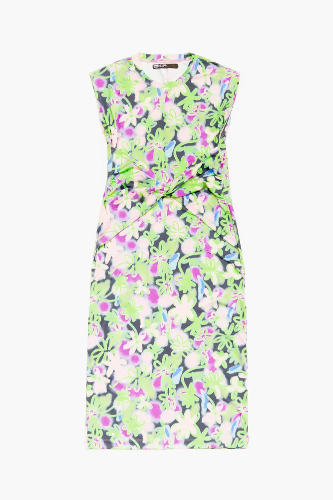 Vestido ajustado midi print Graffiti Flowers lila