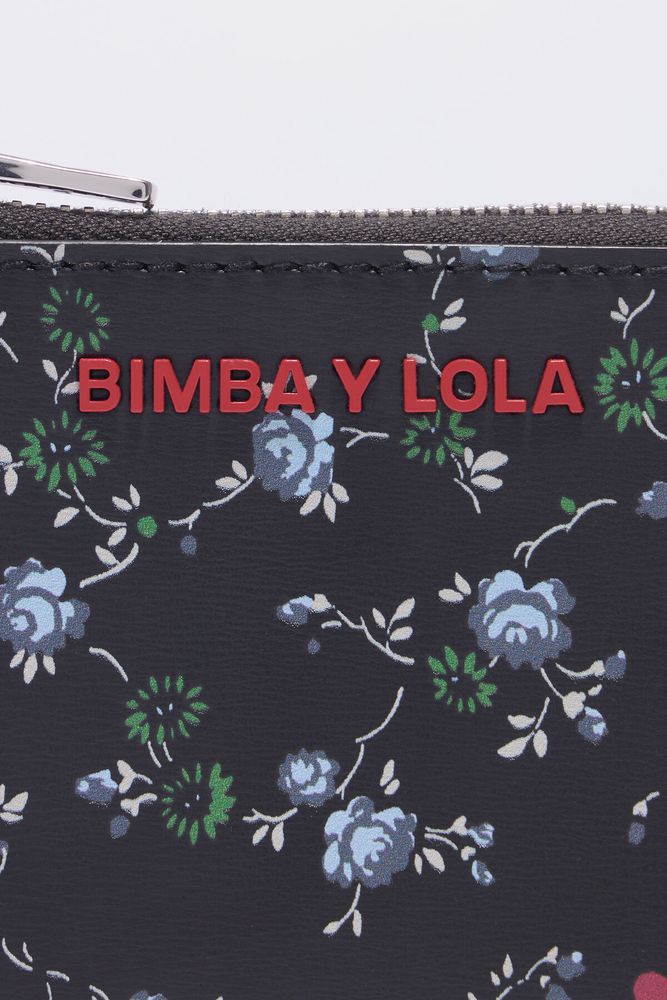 Monedero curvo piel print Flowers negro