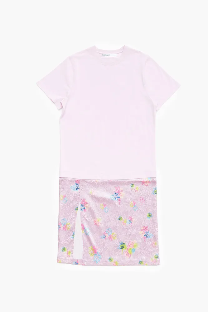 Vestido camiseta print Spray Flowers rosa claro