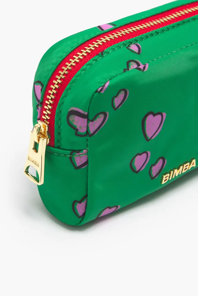 Bimba y Lola large Hearts-print makeup bag, Green