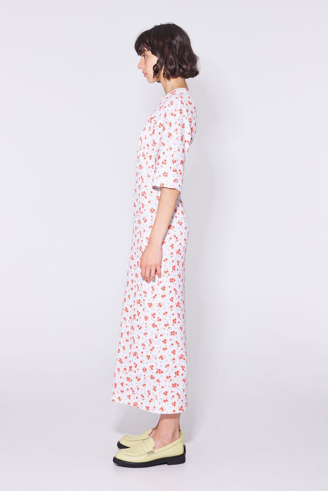 Vestido ajustado print Blooming Flowers marfil