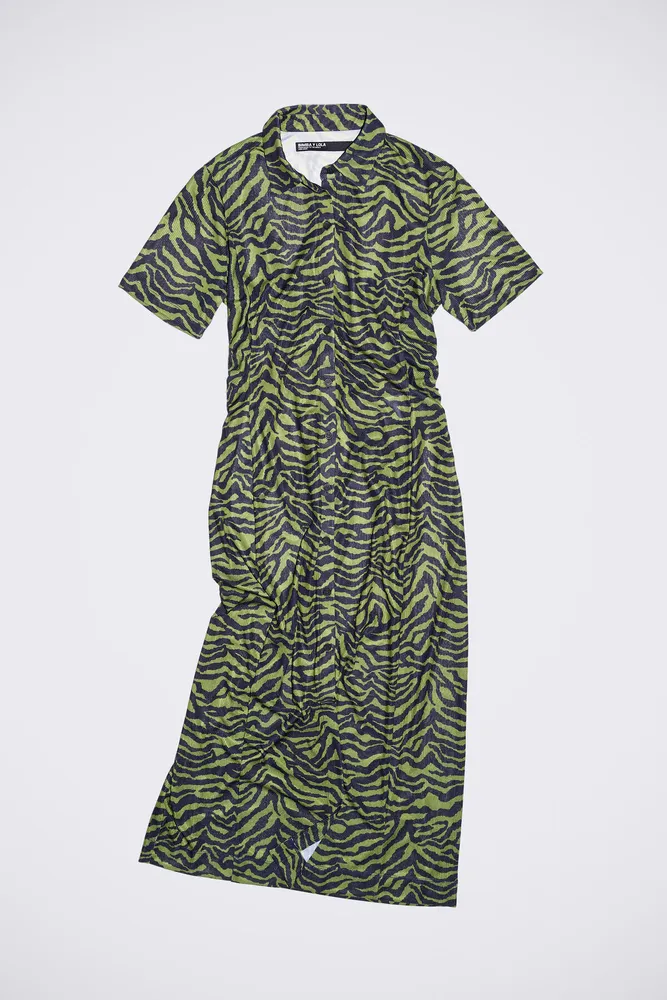 Vestido camisero midi print Tiger caqui