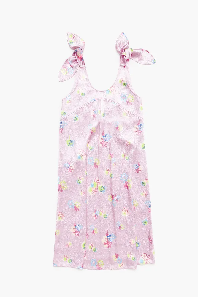 Vestido evasé midi print Spray Flowers rosa