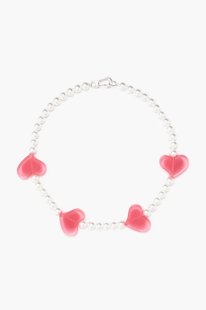 Collar corazones resina rosa