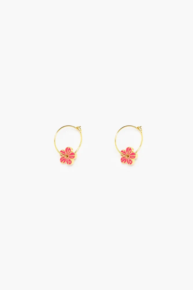 Pendientes aro flor rosas