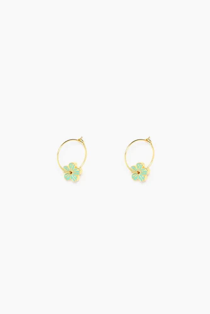 Pendientes aro flor aguamarina