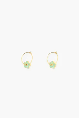 Pendientes aro flor aguamarina