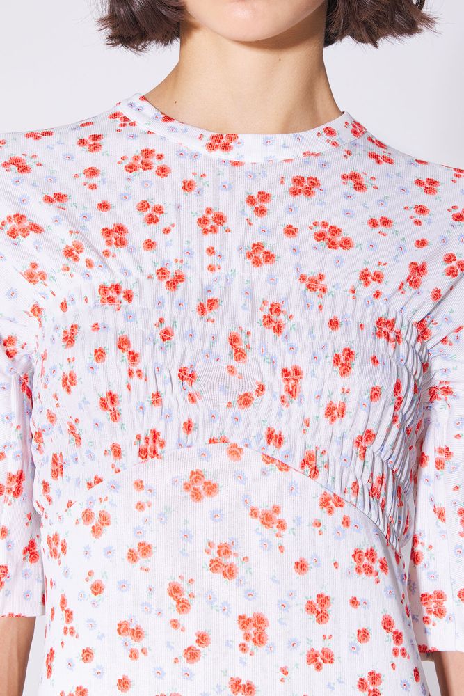 Vestido ajustado print Blooming Flowers marfil