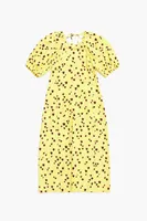 Vestido evasé midi print Small Hearts amarillo