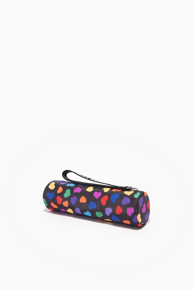 Estuche cilíndrico nylon print Hearts negro