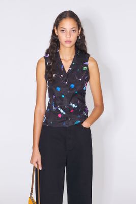 Camisa evasé print Fallen Jewels negra