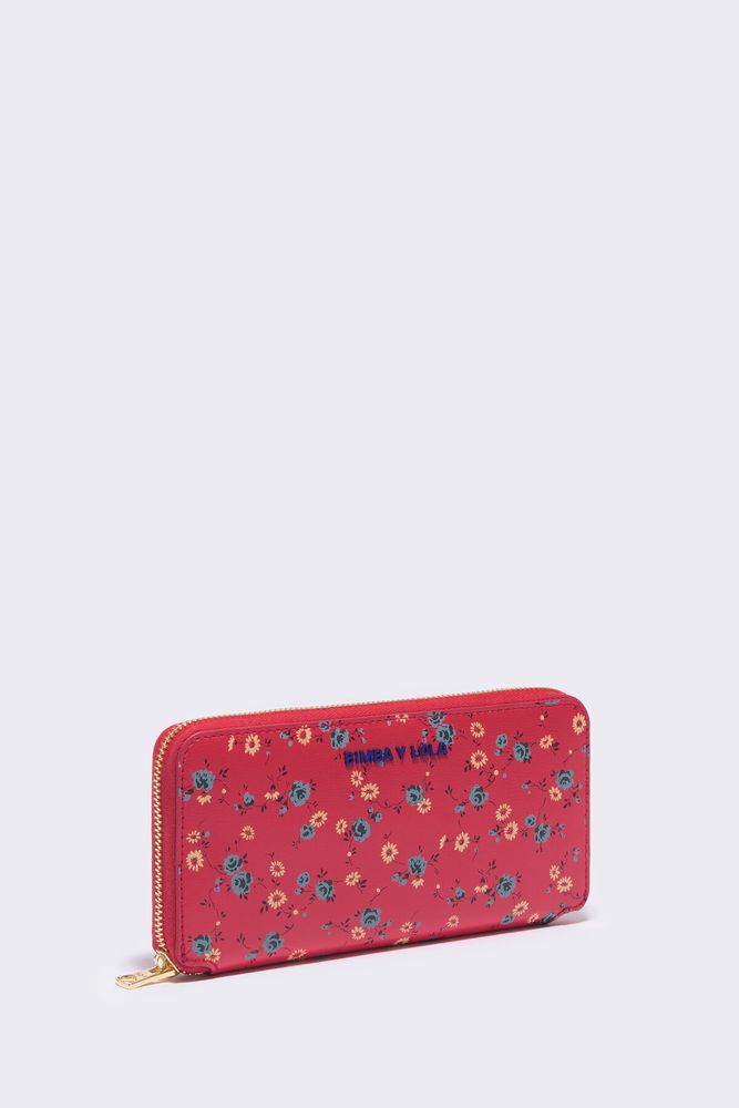 Billetera libro piel print Flowers rojo