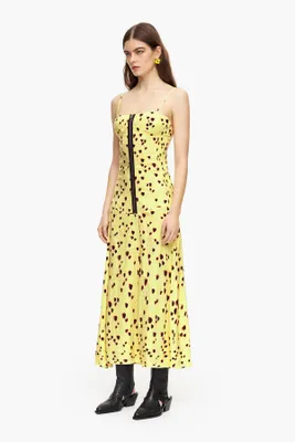 Vestido lencero midi print Small Hearts amarillo