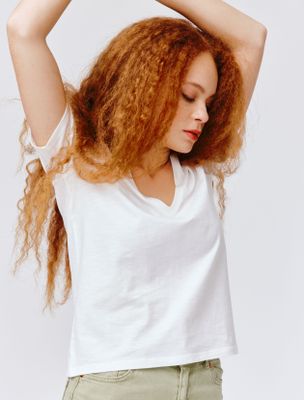 T-shirt col V effet flamm