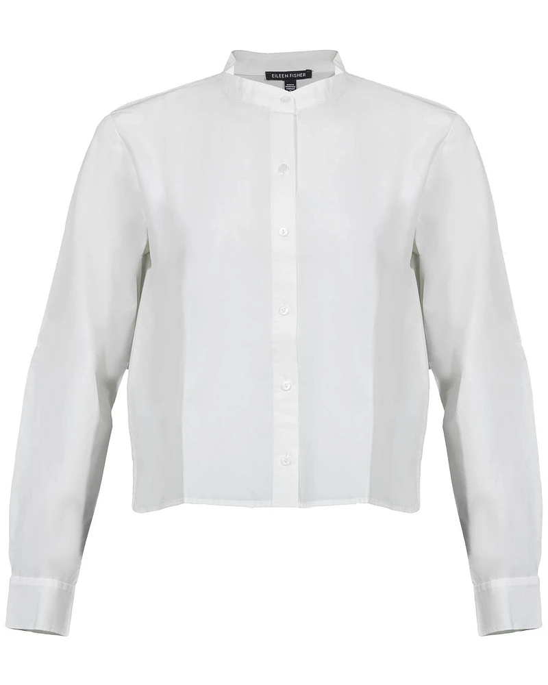 Eileen Fisher Organic Cotton Poplin Band Collar Short Shirt