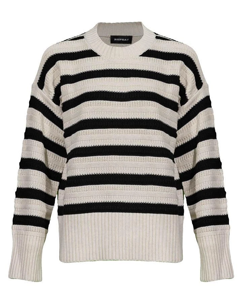 Repeat Ivory Black Stripe Sweater