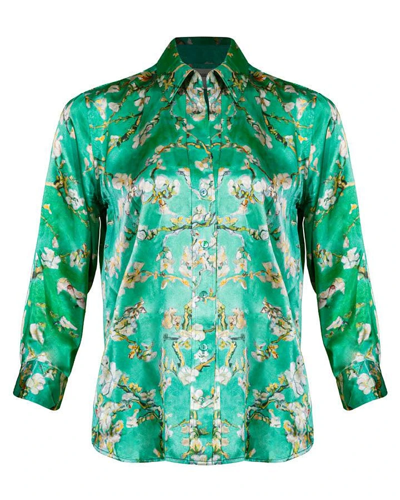 L'Agence Dani Teal Cherry Blossom Blouse