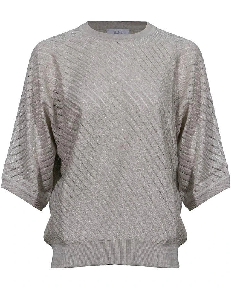 Tonet Elbow Sleeve Shimmer Rib Pullover