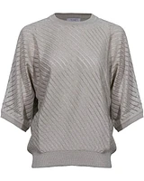 Tonet Elbow Sleeve Shimmer Rib Pullover