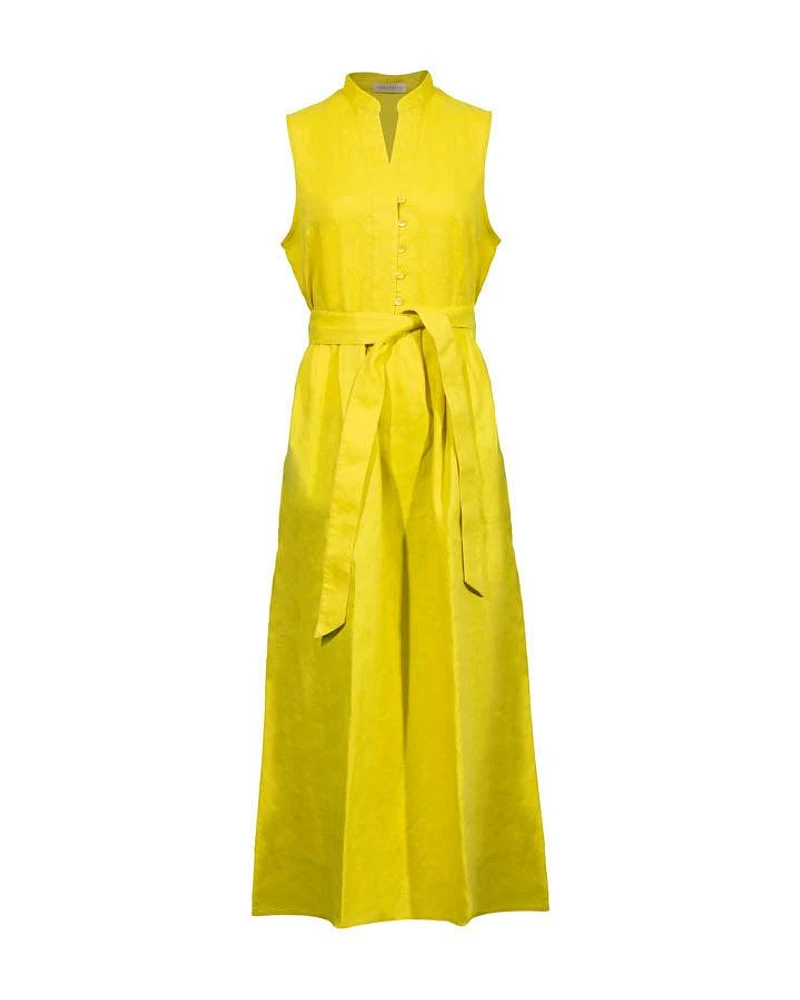 Purotatto Sleeveless Yellow Linen Maxi Dress