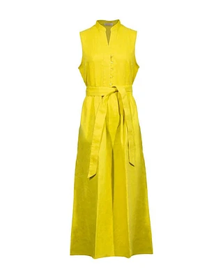 Purotatto Sleeveless Yellow Linen Maxi Dress