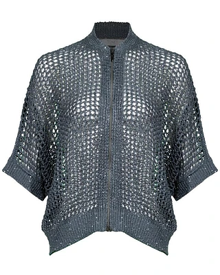 Tonet Open Knit Sequin Zip Cardigan