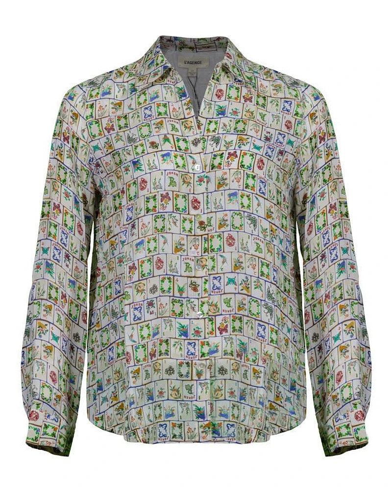 L'Agence Nina Mahjong Print Silk Blouse