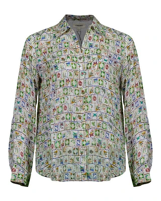 L'Agence Nina Mahjong Print Silk Blouse