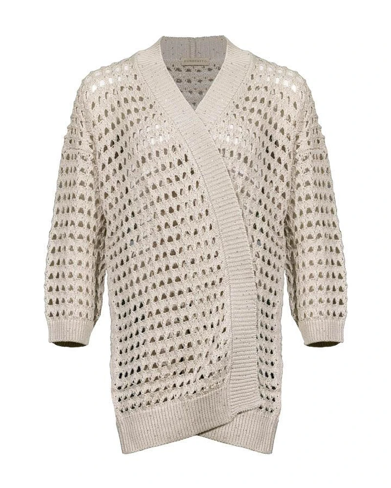 Purtotatto Open Knit Mini Sequin Long Cardigan