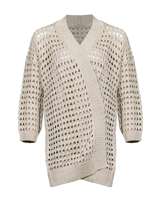 Purtotatto Open Knit Mini Sequin Long Cardigan