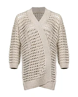 Purtotatto Open Knit Mini Sequin Long Cardigan