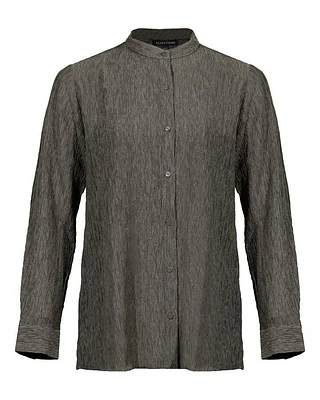 Eileen Fisher Mandarin Collar Plisse Long Shirt