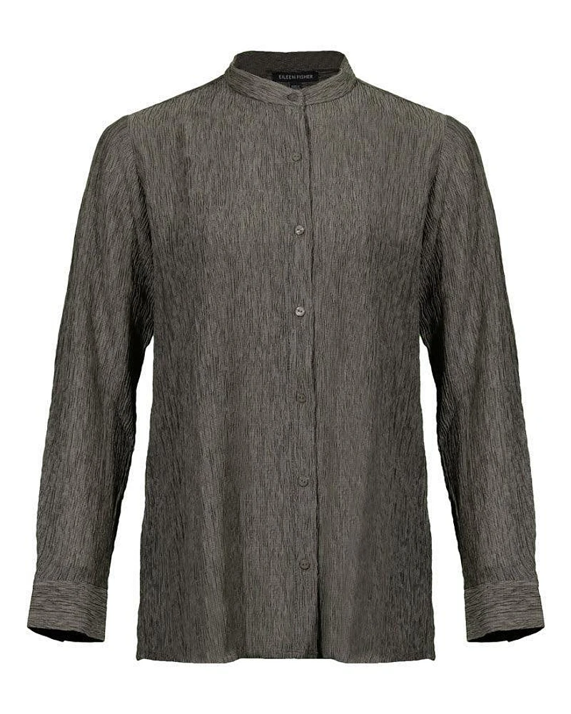 Eileen Fisher Mandarin Collar Plisse Long Shirt