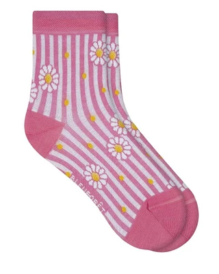 Bleu Foret Short Lisle Yarn Daisy Striped Socks
