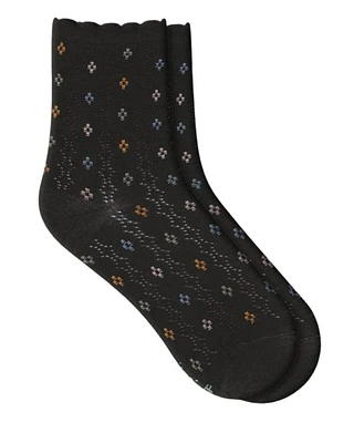 Bleu Foret Open Work Small Diamond Pattern Socks