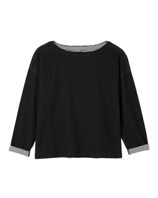 Eileen Fisher Double Knit Organic Cotton Stripe Bateau Neck Top