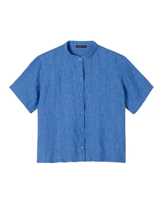 Eileen Fisher Washed Organic Linen Delave Band Collar Shirt
