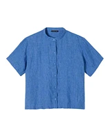 Eileen Fisher Washed Organic Linen Delave Band Collar Shirt