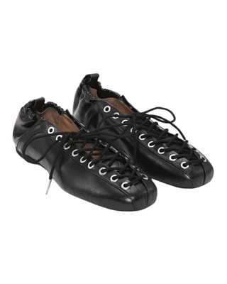 Ganni Black Oleatex Lace-Up Ballerina Shoes