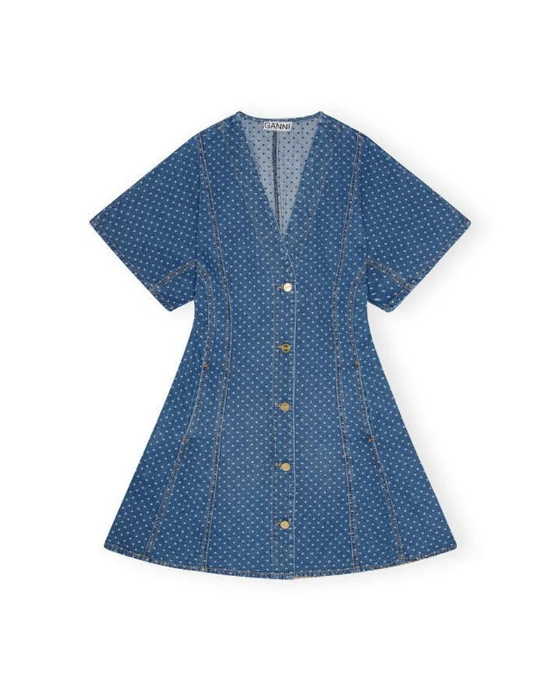 Ganni Polka Dot Denim Mini Dress