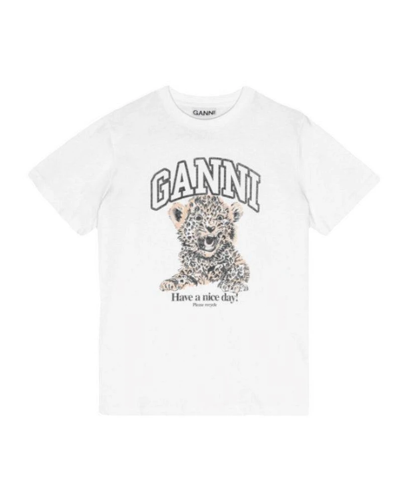 Ganni White Basic Jersey Leopard Relaxed Tee