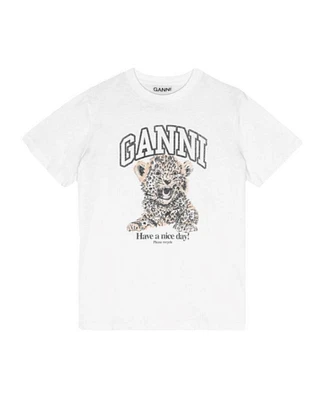 Ganni White Basic Jersey Leopard Relaxed Tee