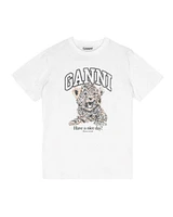 Ganni White Basic Jersey Leopard Relaxed Tee