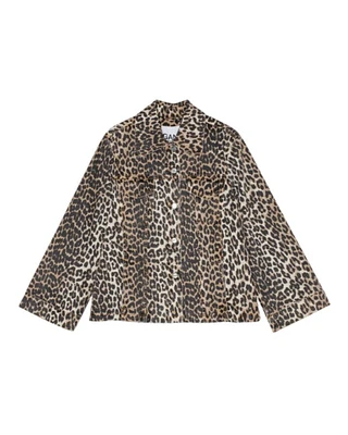 Ganni Leopard Print Denim Jacket