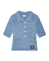 Ganni Blue Denim Handknit Polo Pullover