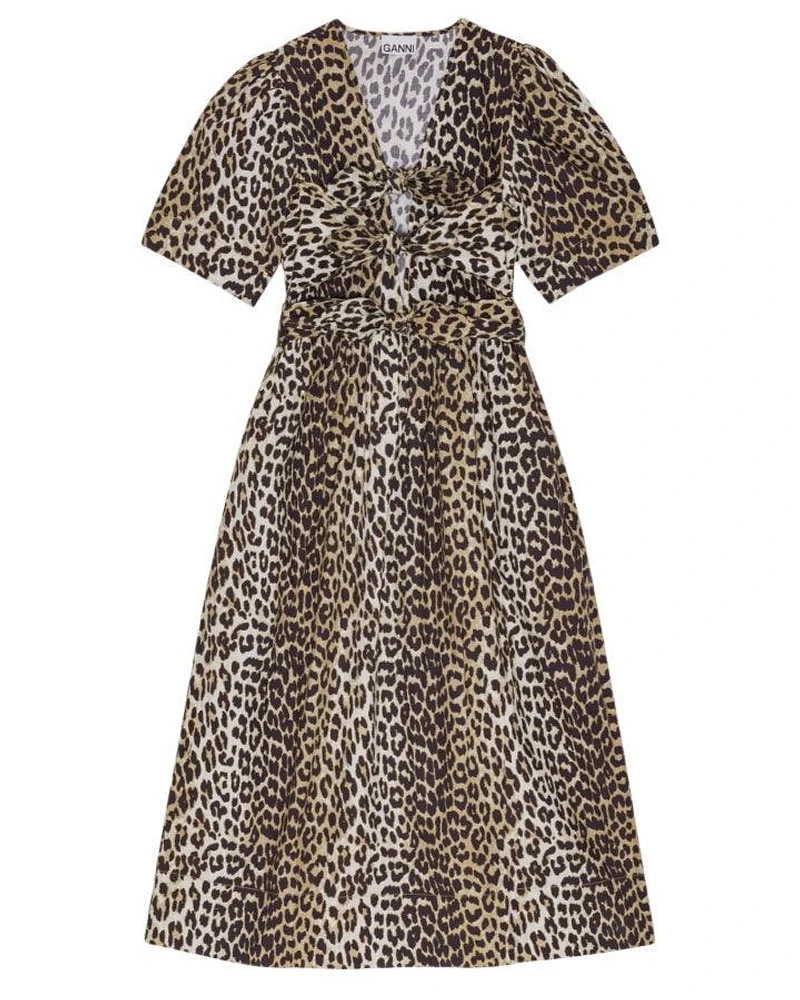 Ganni Leopard Tie Strap Midi Dress